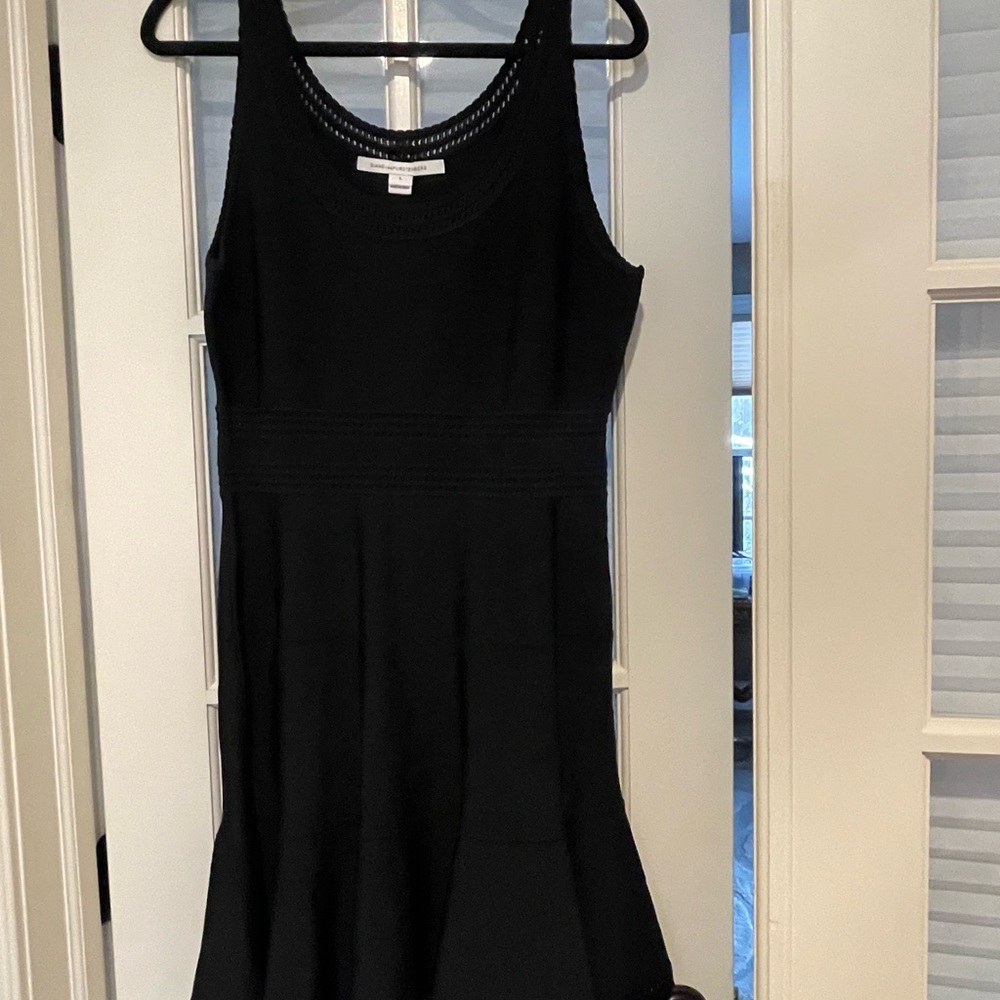 Diane Von Furstenberg Black Ribbed Fit and Flare Cocktail Dress